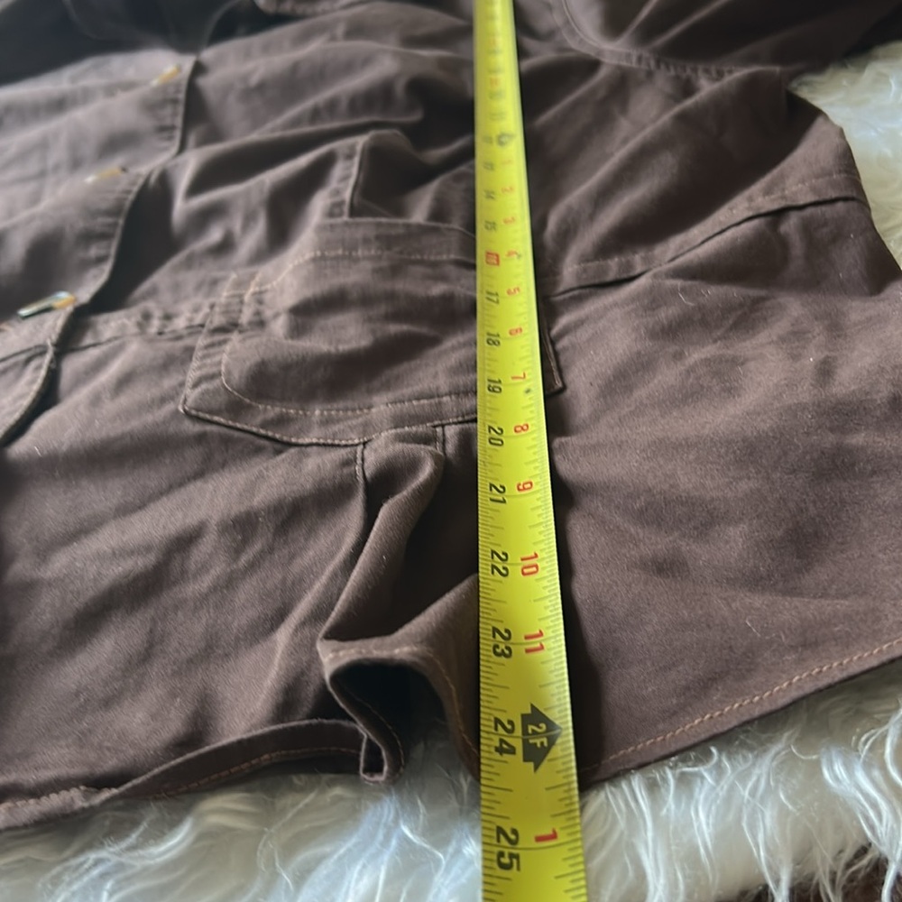 Casual Stretchy Utility Jacket Brown Button closure Cinched Accents Susan Graver - Picture 11 of 11